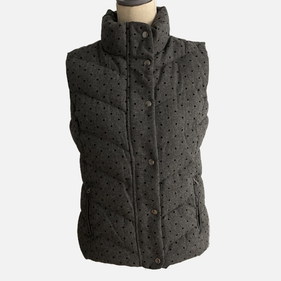 Gap Puffer Vest Medium Gray with Black Polka Dots Wool Blend Down Filled - Picture 9 of 9
